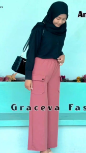 Amora Cargo Pants - Cullote Cargo Pocket Loose Pants Jumbo / Celana Kulot Japan Knitte Highwaist / Celana Basic Knitte Casual Formal