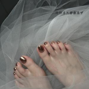 Metallic Mirror Powder Nail Art Handmade Detachable Foot Nail Tips Wearable Nail Stickers Removable Toe Nail Extensions