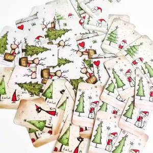 50pcs Pcs Vintage Christmas Gift Tags with String Paper Hanging Labels for Xmas Tree Decorations New Year Party Favors & DIY