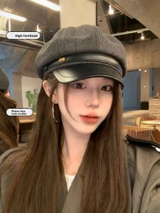 Cgediao | Face-slimming Beret with Leather Visor Grey