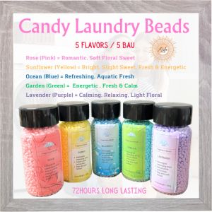 ALife World Candy Laundry Softener Laundry Fragrance Beads Laundry Scent Beads 5 Colors 5 Flavors Perfume Washing Beads Beans 72Hours Long Lasting Walking Perfume