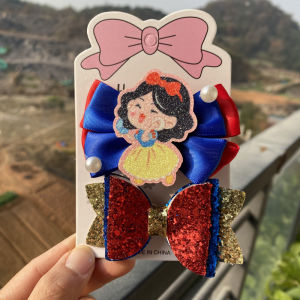 Disney Princess Snow White Hair Clip Childrens Hair Accessories Bow Knot Hair Decorations for Girls Baby Curly Hair Accessories