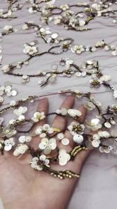 Wholesale 2026 Elegant African Tulle Embroidery Beaded Lace Fabric Nigerian Sequins Wedding Party Dress 5yards AT2919