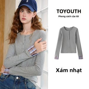 Toyouth | Áo Thun HENLEY Co Dãn Cổ Kiểu Học Đường Viền Nút