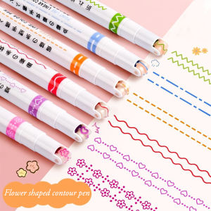 6Pcs/Set Line Shaped Highlighter Roller Tip Curve Liner Marker Pens Graffiti Pen Kawaii Korean Stationery School Office Supplies