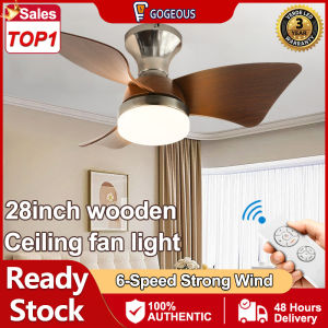 GOGEOUS 28inch Nordic ceiling fan with light modern ceiling fan 5 blades big ceiling fan with led light 3 colors Lights 6 gear wind ceiling fan light with remote ceilings fan wooden ceiling fan heavy duty ceiling fans for living room bedroom dinning room