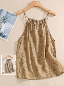 Womens Cotton Linen Back Strap Design Vest Thin Breathable Base Shirt Summer Floral Print Inner Wear Small Strap Vest