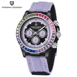 Pagani Design | PAGANI DESIGN 1732 Luxury Men Mechanical Chronograph Watch Rainbow Bezel Sapphire Crystal Multifunctional Timing Wristwatch R