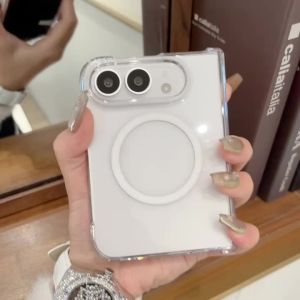 For Magsafe Transparent Slim Acrylic Phone Case for iPhone Duo 18Ultra 18 Fold Axis Hinge Protection 3in1 Magnetic Clear Cover