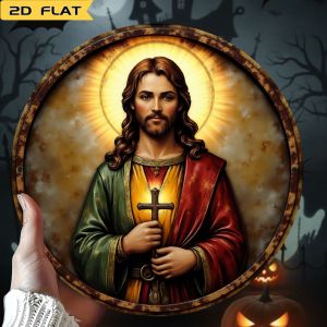 2D Flat 1pc Baroque Christian Wall Plaque – Saint Caleb & Cross Religious Art. Ideal for Home Chapels Prayer Rooms