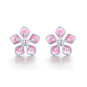 CTS Pt950 Platinum Enamel Peach Blossom Flower Earrings CHOW TAI SENG 周大生 P0EC0202