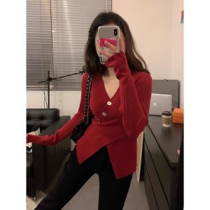 HUOLISI | Cross V-neck Slim Fitting Knitted Top