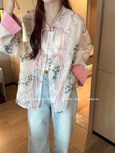 New Chinese Style Embroidered Floral Button up Light Weight Womens Shirt Spring Summer New Arrival Translucent Sun Protection Outerwear