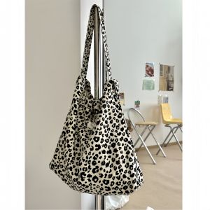 Big Bag Women's 2024 New Arrival Shoulder Satchel Tote Bag Casual All-Matching Lazy Style Large Capacity Leopard Print Canvas Bag