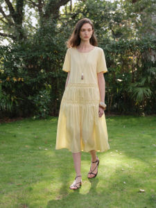 epoque de rueen | Summertime Ruffle Texture Mixed Cotton Spandex A-Line Dress