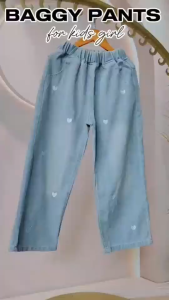 Cute Denim Baggy Wide Leg Pants for Kids Girls 5-12 Years Old Korean Style Casual Maong Pants for Girls