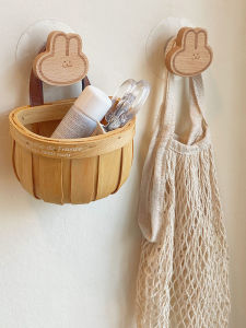Strong Adhesive Wooden Rabbit Hook No Drilling Required Cute Entrance Door Coat Hook Wall Mounted Storage Organizer