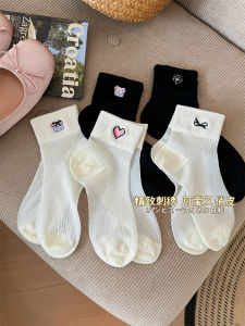 ถุงเท้าผู้หญิงลายการ์ตูนสีขาว ถุงเท้าตาข่ายบาง ระบายอากาศได้ดี ฤดูร้อน ถุงเท้าสั้น ถุงเท้าผ้าไหม ถุงเท้าผ้าฝ้าย ถุงเท้าผ้าฝ้าย