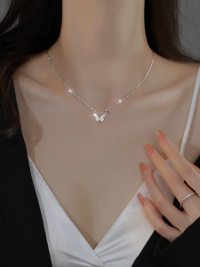 Butterfly 999 Pure Silver Necklace Womens Luxury New 2024 Valentines Day Gift Girlfriend Birthday out Design Jewelry
