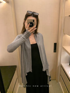 Silk Wool Asymmetrical Hem Shawl Collar Knit Top
