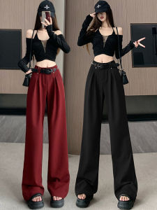 Fancy Angela Red Suit Pants Womens Autumn Stylish High Waist Loose Pants Loose Straight Mopping Pants