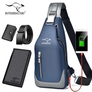 Mens Canvas Crossbody Bag Sports Travel Oxford Cloth Chest Bag Fashionable Trendy Single Shoulder Bag Leisure Zipper Closure