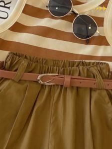 Girls Terno Girls Striped Suspender Tank Top With Shorts With Belt 3-piece Set Outfits For Kids Girl Clothes