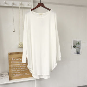 Loose Modal Large T-shirt Womens Spring and Autumn Hip-Covering Slimming Long Sleeves Bottoming Shirt Mid Length Long Length Half Sleeve Long Sleeve Top