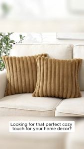 Wool Pillowcase Soft Plush Short Plush Square Pattern Stripe Pattern 45cmX45cm Cushion Cover Pillowcase