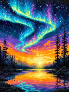 Huacan New Arrivals 2026 Diamond Painting Aurora Lake Forest Diamond Embroidery Landsacape Complete Kit Handmade Gift