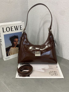 2025 New Fashion Soft Leather Crossbody Shoulder Bag Womens Underarm Saddle Bag Casual Simple Style Canvas Lining Detachable Strap