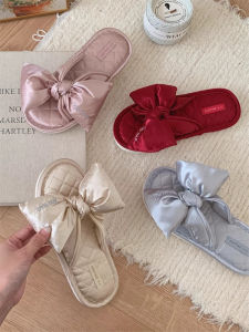 XIXITIAO | Fine Stripes Satin Bow Cotton Linen Slip Resistant Light Weight Floor Shoes