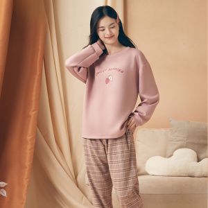 LUNILAI | Lunilai Pure Cotton Comfortable Loose Womens Sleepwear Set Autumn New Style Outdoor Wearable Home Clothes Round Neck Long Sleeve
