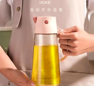 Household Automatic Opening Closing Glass Oil Pot Kitchen Oil Bottle Automatik Pembukaan Penutup Minyak Botol