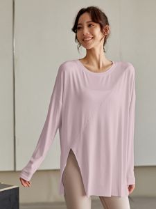 Running Training Autumn Fitness T-shirt Loose Slim Looking Sports Long Sleeves Mid Length Long Length Split Thigh-Length Yoga Jacket Women