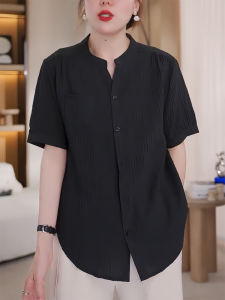 QINGNAER | Casual V-Neck Slimming Short Sleeve Shirt
