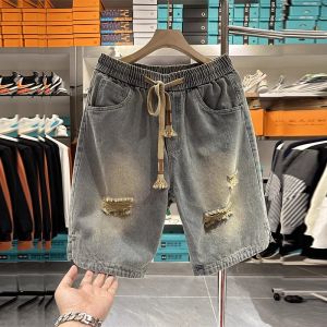 American High Street Mens Short Jeans Summer Loose Straight Washed Outdated Casual Five-Point Pants Trendy All-Match