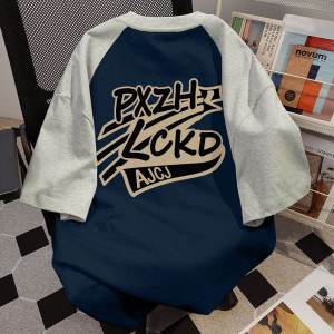 Heavyweight Pure Cotton Summer Vintage American Letter Print Short Sleeve Mens T-Shirt Casual Loose Tee Youth Fashion