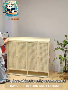 【Lifetime warranty】Bamboo Shoe Cabinet Breathable Rattan Door Organizer Shoe Cabinet Shoe Rack