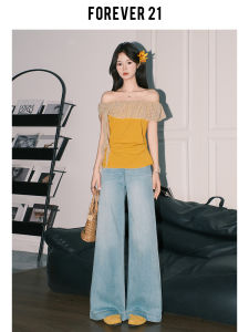 High Waist Wide Leg Jeans Womens Loose Fit Straight Cut Blue Denim Forever 21 Retro Style Spring 2025 Collection