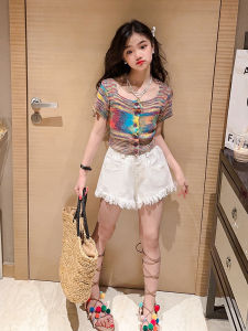 Fashionable High Waist Shorts for Girls Summer Korean Style mid Large Childrens Versatile Jeans Pants Breathable Non-Fleece