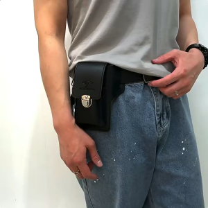 Jerry.jk ซองหนังใส่มือถือ กระเป๋าคาดเอวผู้ชาย กระเป๋าคาดเอว ซองหนังมือถือ กระเป๋าใส่โทรศัพท์ผู้ชาย สามารถใส่ซองบุหรี่ แขวนกุญแจ คาดเข็มขัดได้