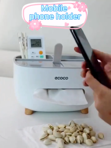 【Daily Suki Store】Multifunctional Tissue Storage Box with Phone Holder-4 Colors | Desktop Organizer for Tissues Remote Glasses Pens & Notepad (Space-Saving Design)