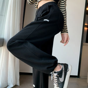 กางเกงกีฬาขากว้างสีชมพูสำหรับผู้หญิง ทรงหลวม ทรงหลวม ทรงลำลอง ทรงฮาราจูกุ แฟชั่น กางเกงขายาวทรงหลวมสบาย ๆ ฤดูใบไม้ผลิและฤดูใบไม้ร่วง