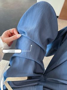 LANGPIN | กางเกงยีนส์ขากว้างเอวสูงสำหรับผู้หญิง กางเกงขายาวทรงหลวม ดีไซน์ลำลอง สไตล์ฤดูใบไม้ผลิ 2025 โพลีเอสเตอร์ผสมคอตตอน