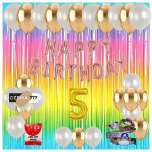 Paket Set Dekorasi Pesta Ulang Tahun Anak Banner Foil Huruf Happy Birthday Rosegold Balon Putih Gold