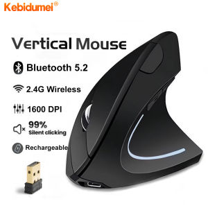 Kebidumei เมาส์5.2บลูทูธ2.4G เมาส์ไร้สายสองโหมดเมาส์แนวตั้งเมาส์ชาร์จได้เงียบ1600 DPI สำหรับพีซีแล็ปท็อปเดสก์ท็อป