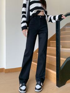 High Waist Straight Leg Black Denim Jeans Womens Spring Autumn New Style Slim Fit Nine Point Cigarette Tube Pants