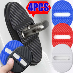 4ชิ้นล็อคประตูสากลรถแผ่นกันกระแทกกันการชนกันแผ่นคาร์บอนไฟเบอร์ปองกันโดยทำให้หนาขึ้นประตูปุ่มล็อคตกฝาครอบฝาครอบป้องกันล็อครถ DIY