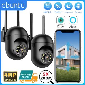 2 Camera IP Wifi 4MP 2K Màu Đen ICsee Giám Sát Với Zoom Kỹ Thuật Số 5X Phát Hiện Con Người Tầm Nhìn Ban Đêm Cho An Ninh Trong Nhà/ngoài Trời
